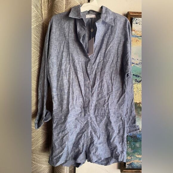 MIKOH Womens Romper Sz 1/S Light Blue Linen Button Up Beach Vacation Cover Up - Picture 1 of 11